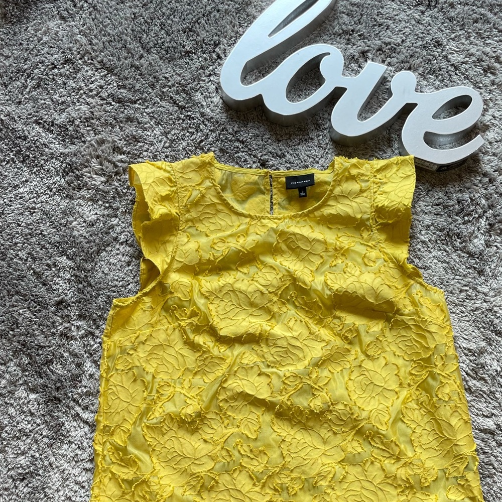 Who What Wear Yellow Ruffle Sleeve Blouse